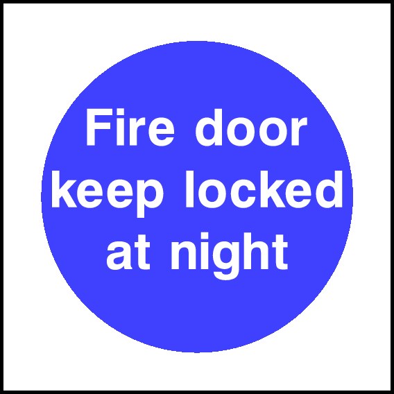 Fire Door Keep Locked At Night Signs and Stickers