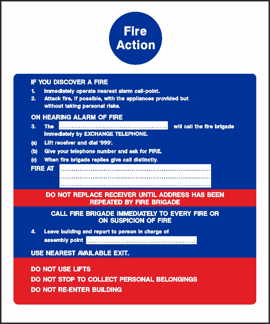 Fire Action Plan Signs and Stickers