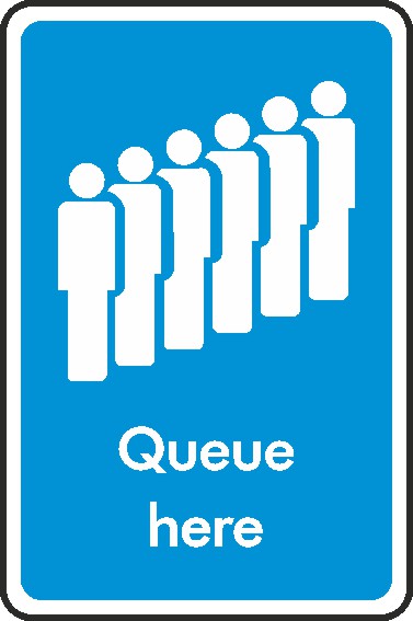 Queue Here Signs and Stickers